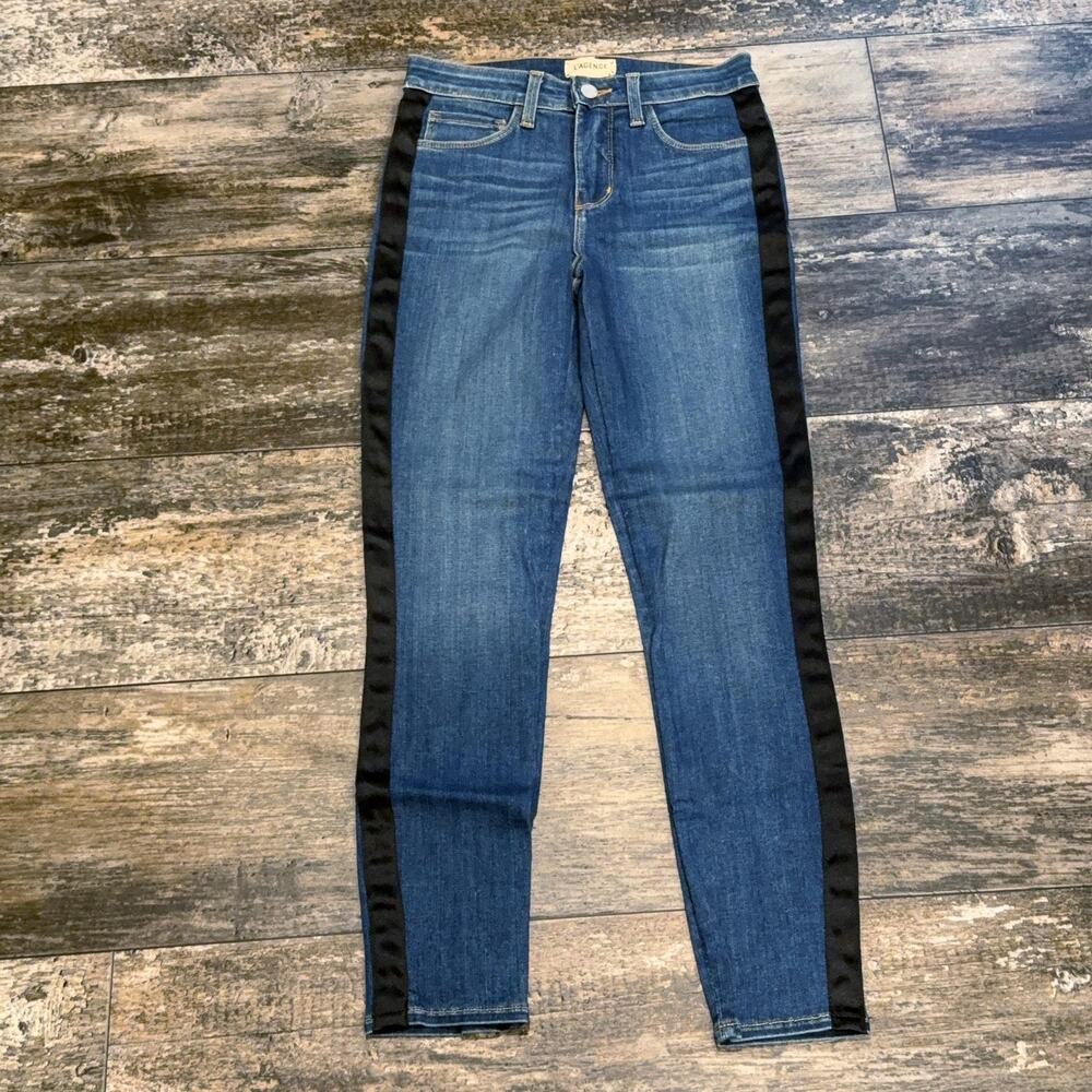 L'Agence Margot Skinny High Rise Jeans Women 24 Blue Side Stripe Denim Pants NWT - Picture 2 of 11